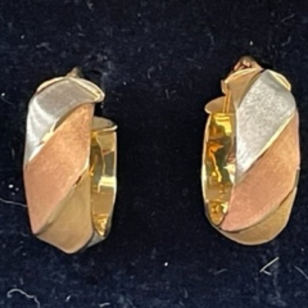 14K gold hoop earrings -Tri Color, satin & polished hoops-pierced